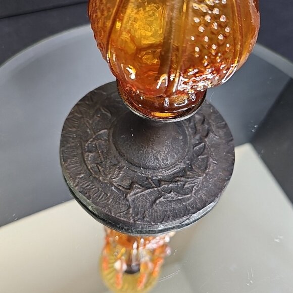 Vintage Candlestick Holder With Amber Glass And Plastic Beads 12 Inches Tall - Picture 8 of 8